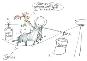 Cartoon: Balancing act between economy and welfare