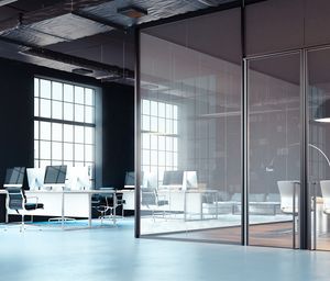 Modern workspace with glass walls