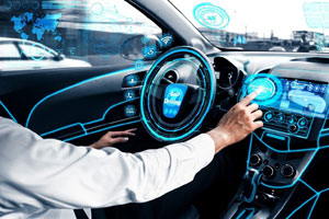 Autoinnenraum mit Personam Steuer, die die Systemsteuerung in der Amatur bedient