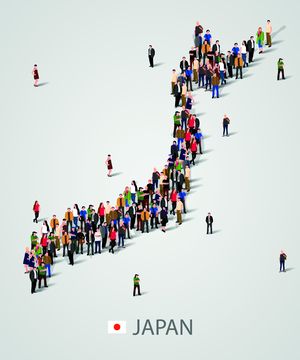 Crowd of people collectively replicating the shape of Japan