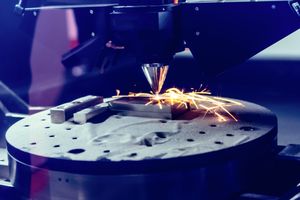 3D-Drucker produziert aus Metallpulver ein Bauteil