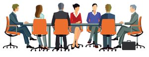 Illustration of several persons sitting at a conference table
