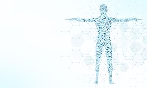 Illustration of a person with arms stretched out to the side made up of dots