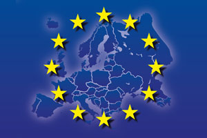 blaue Europaflagge mit 12 gelben Sternen
