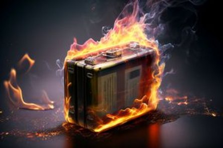 Lithium-ion battery which has caught fire and exploded due to overheating 