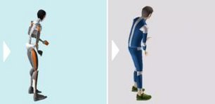 Real-case work activity is transferred to a digital skeleton model and then to a 3D model, all showing the person in the same posture