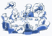 Runder Tisch an dem verschiedene Teilnehmer diskutieren