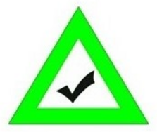 Warndreieck mit grünem Rand und einem Häkchen in der Mitte