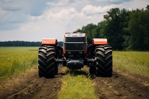 Fahrerloser Traktor fährt auf einem Feld