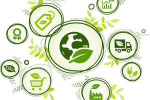 Symbolen im Zusammenhang mit Umweltschutz und ökologischer Nachhaltigkeit in einer Organisation.