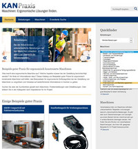 Capture d'écran de la page d'accueil de l'outil KANPraxis Machines: Trouver des solutions ergonomiques