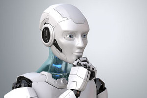 Humanoider Roboter in Denkerpose