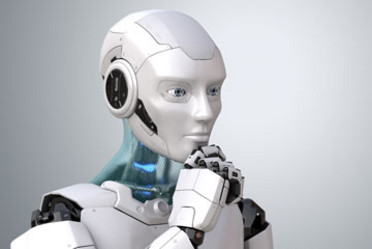 Humanoider Roboter in Denkerpose